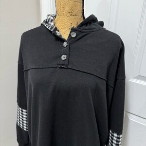 Maurices Black Henley Checkered Hoodie